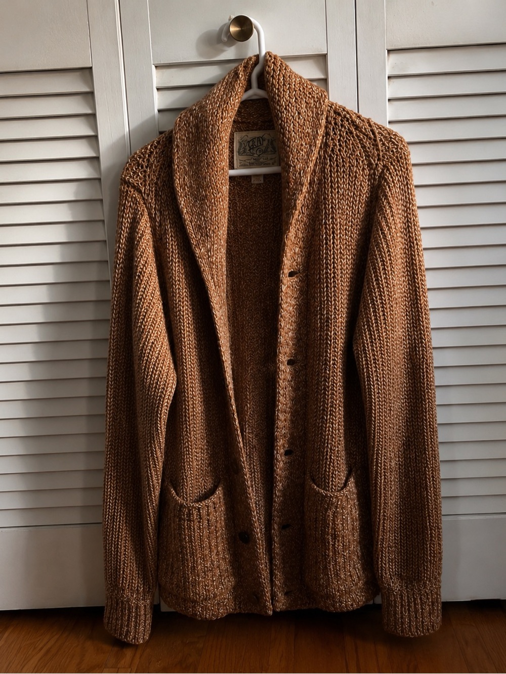 Grayers Shawl Collar Cardigan | Mustard Knit Sweater | Men’s Small | Chunky Knit